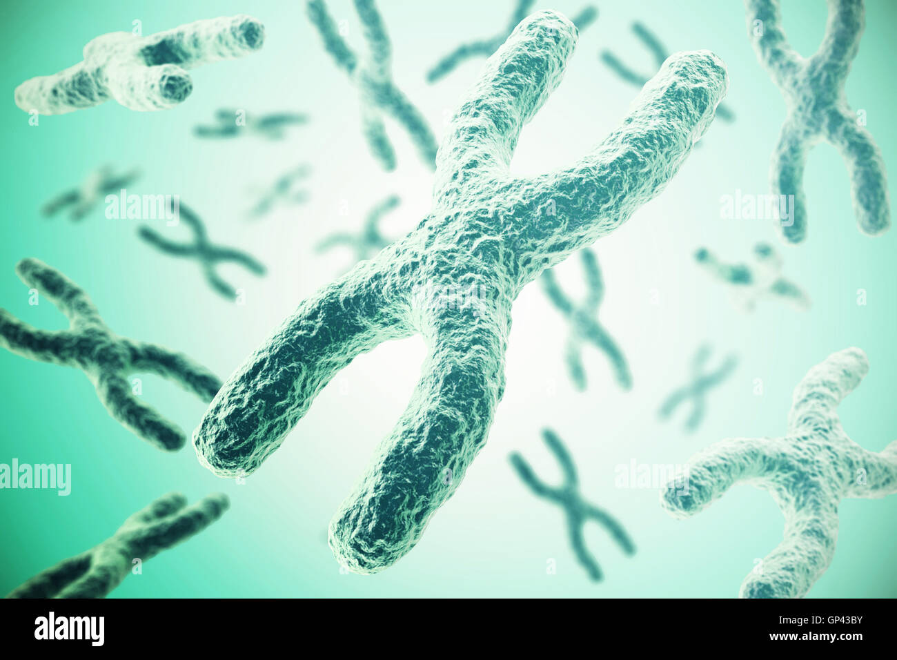 Chromosomes on green background, scientific concept 3d illustration Stock Photo