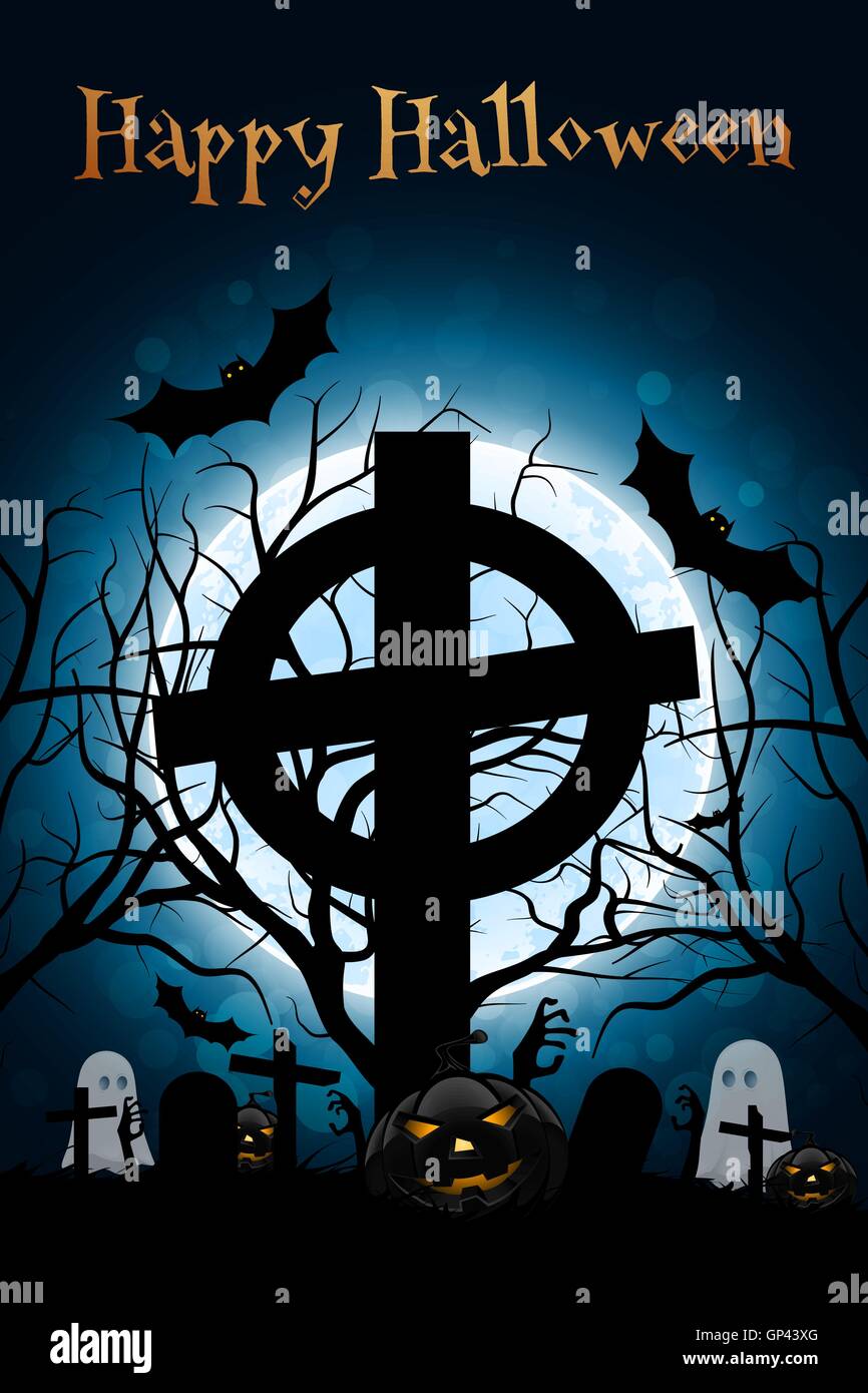 Halloween Zombie Party Poster. Holiday Card. Stock Vector
