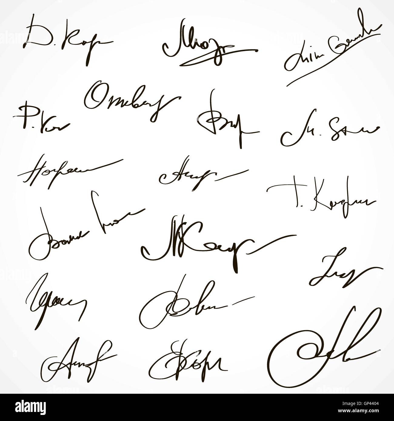 Autographs Set. Collection of Business Contract Signatures Stock Vector ...