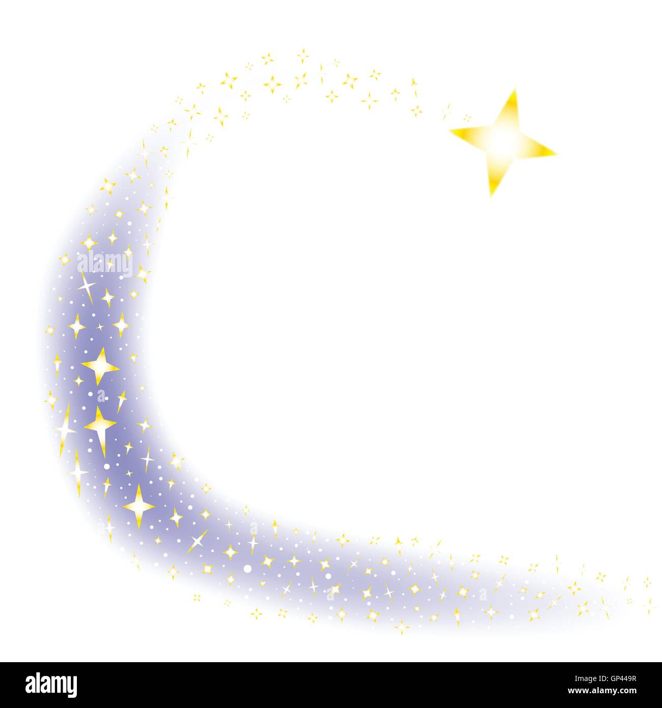 A shooting star surrounded by several star clusters over a white ...