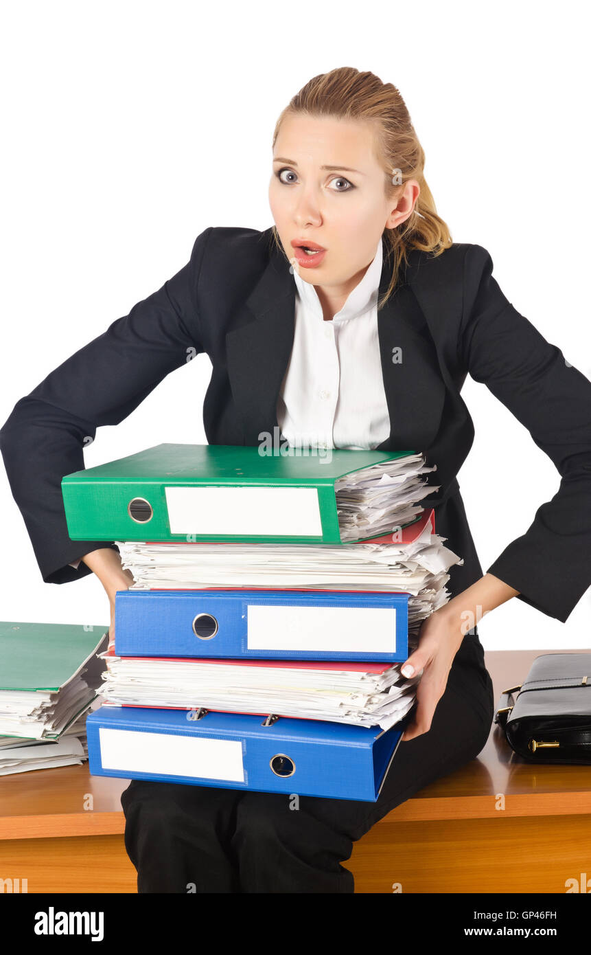 Woman with lots of work Stock Photo - Alamy