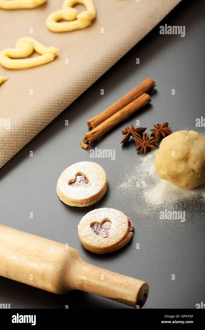 making of spritz biscuits with a rolling pin Stock Photo Alamy