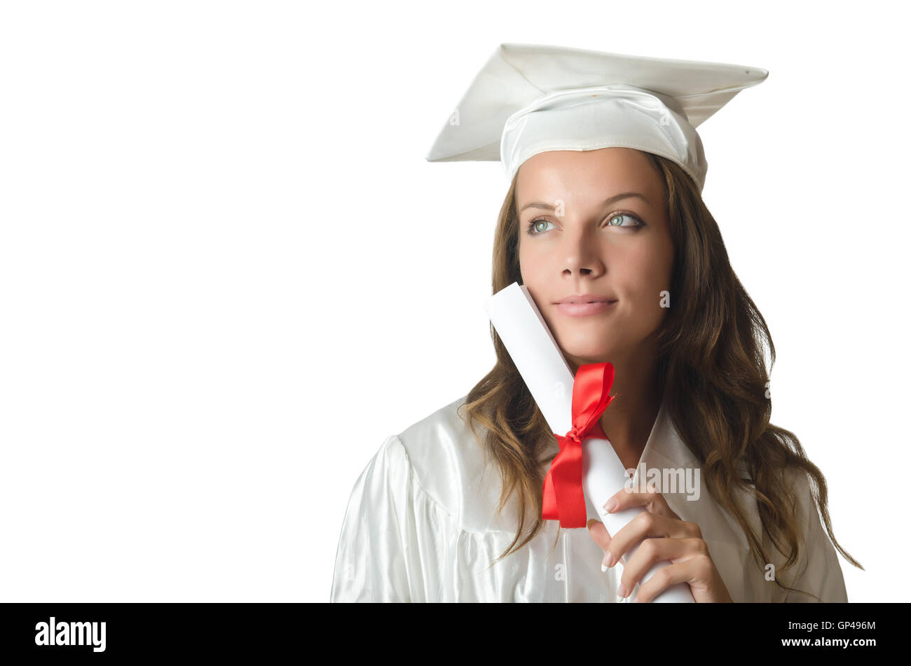 Young student with diploma on white Stock Photo - Alamy