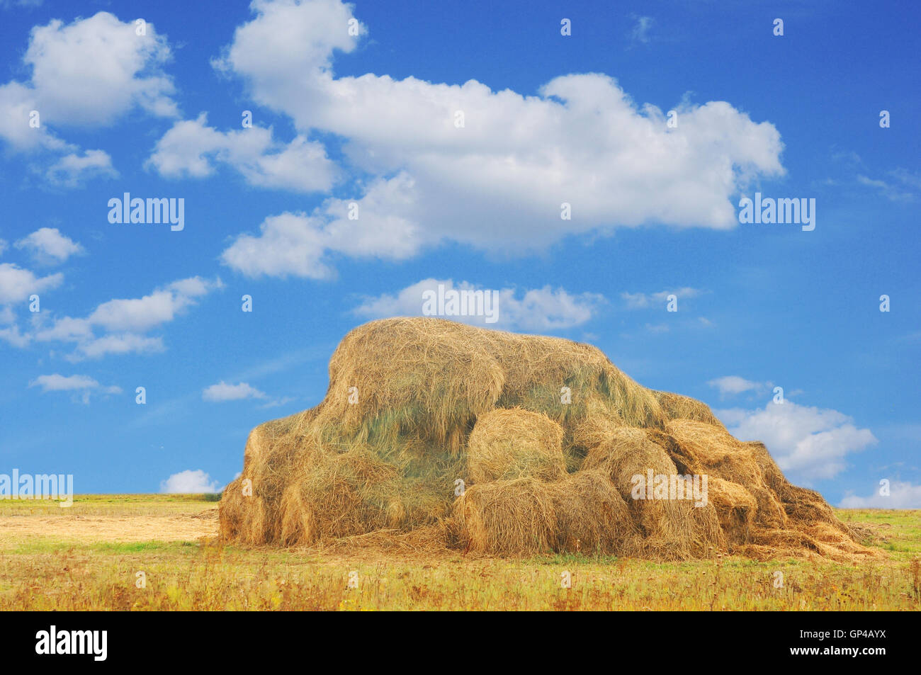 A stack of hay bales in a rural landscape Stock Photo - Alamy