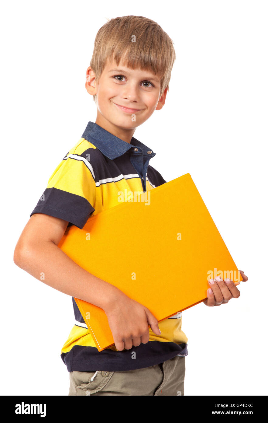 School boy is holding a book Stock Photo