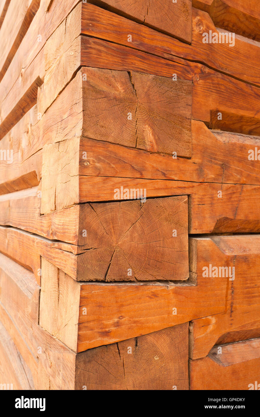 Fancy Timber Joints On The Corner Of Log Cabin Stock Photo