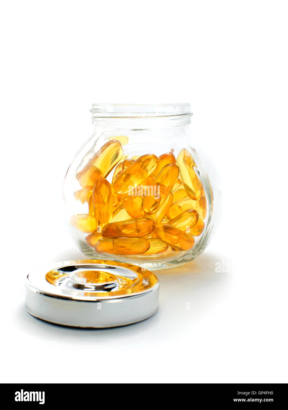 Fish oil capsules and container Stock Photo Alamy