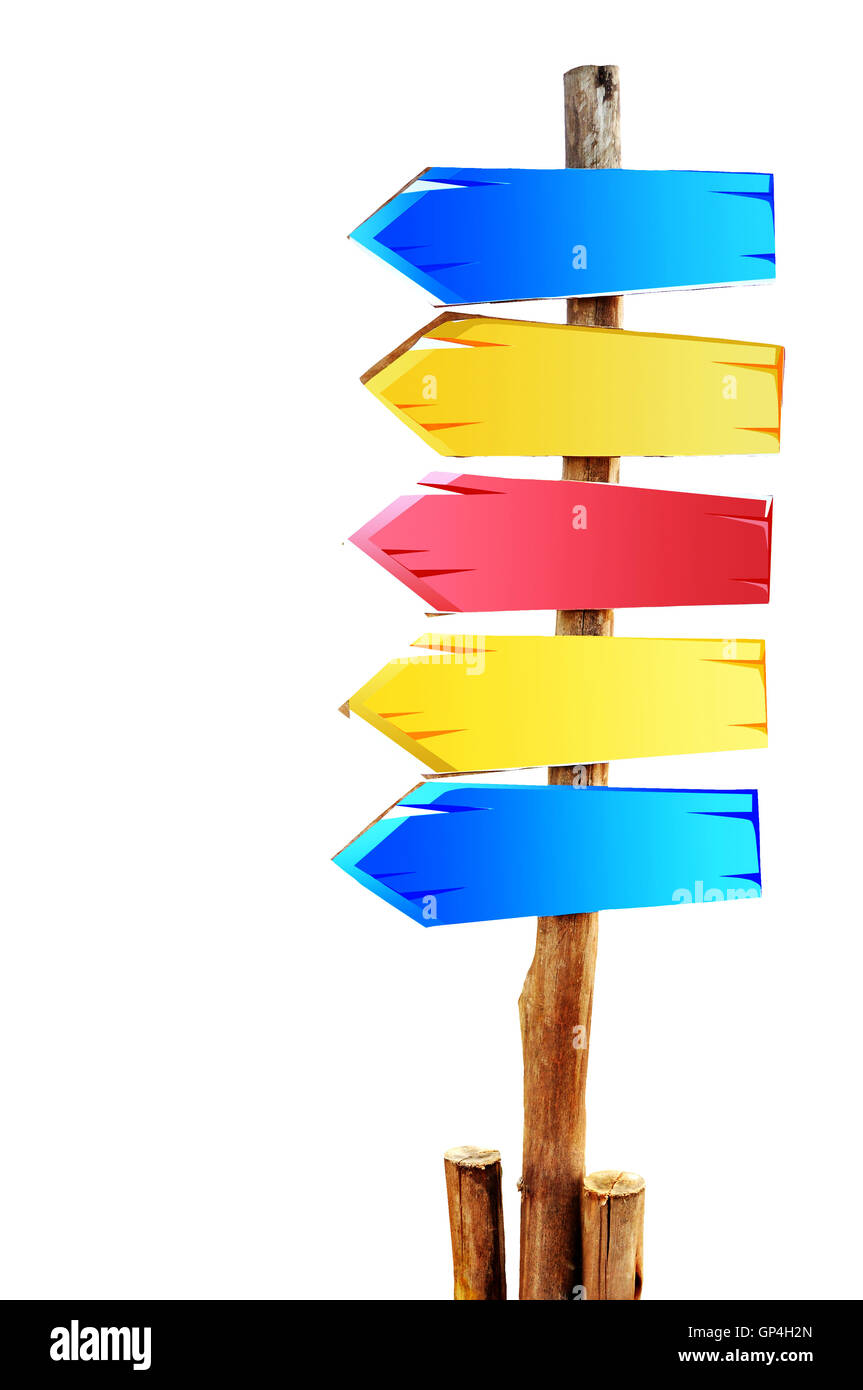 Colorful wooden sign board isolated on white Stock Photo - Alamy