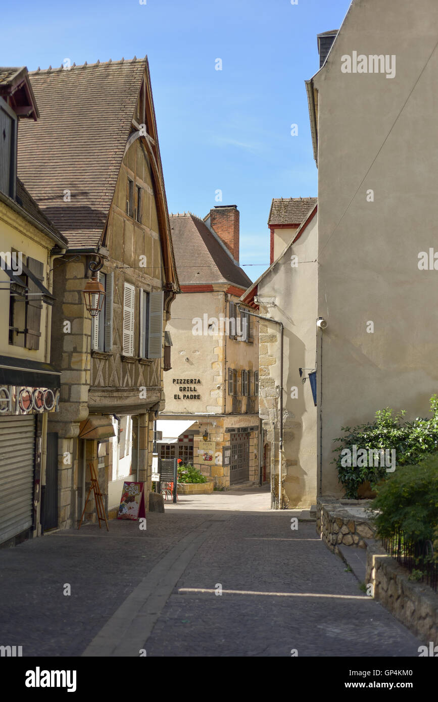 A cobbled street in the medieval town of Montlucon Stock Photo