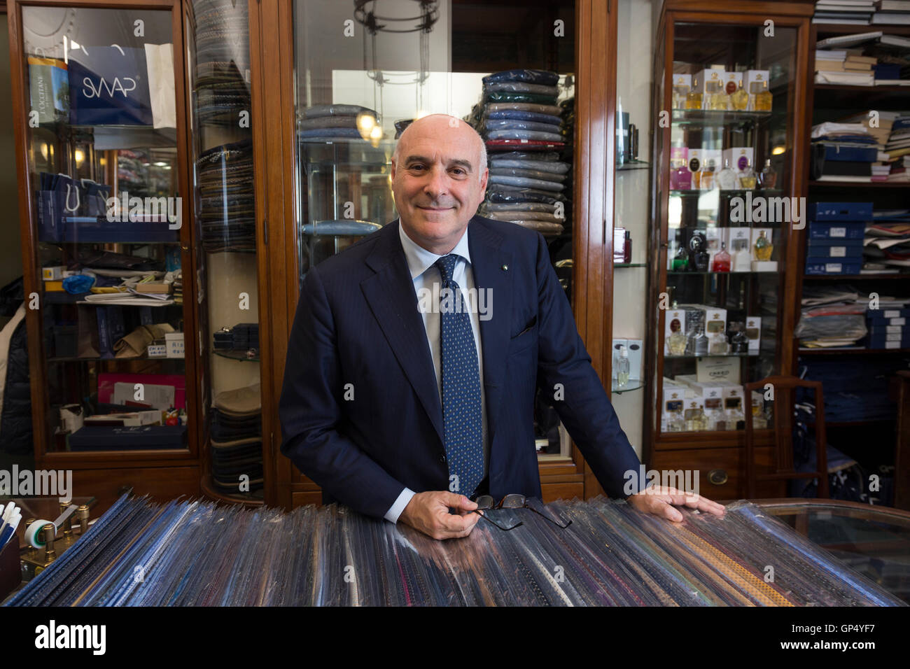 Maurizio Marinella, tie stylist and designer, portrayed in his historical  shop in Naples Stock Photo - Alamy