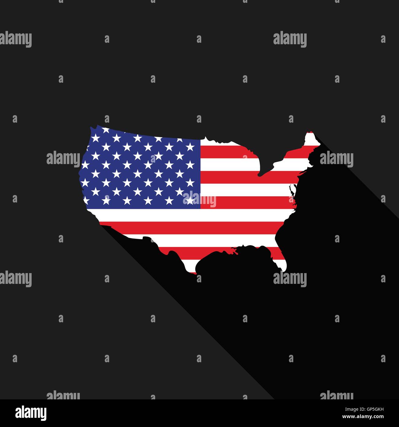 USA, America, flag map flat design, icon symbol isolated, long shadow, vector illustration Stock Vector