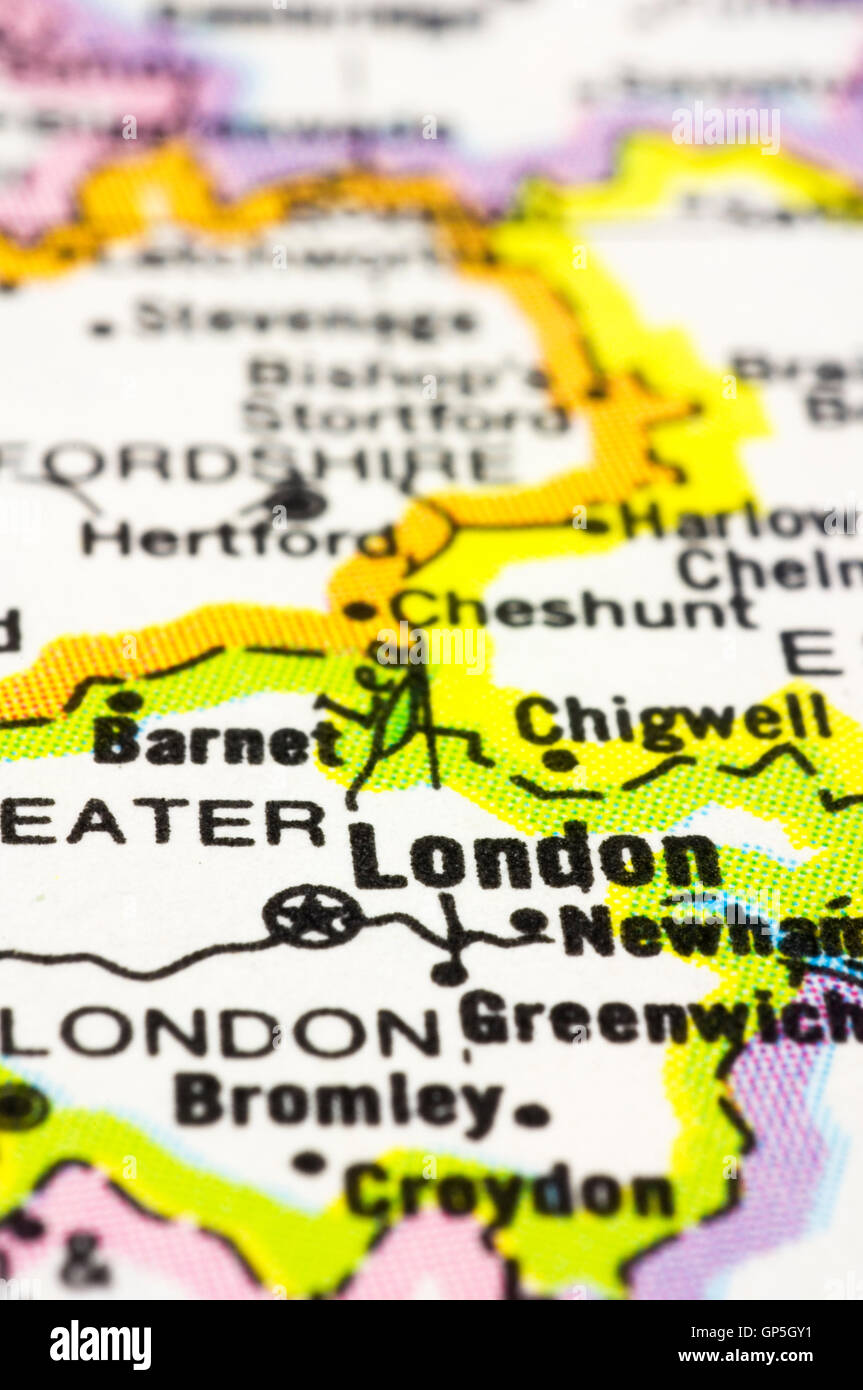 close up of London on map Stock Photo