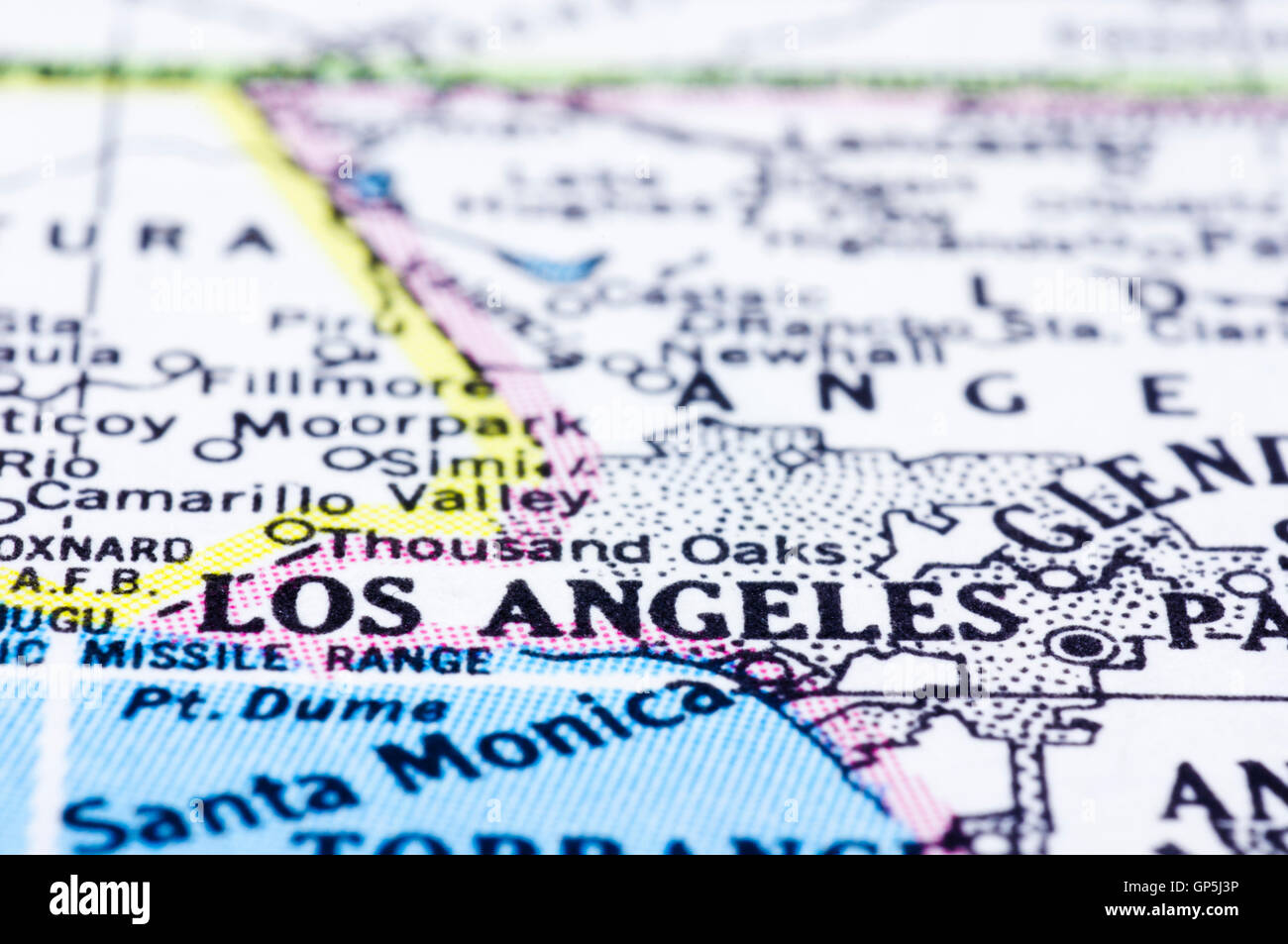 close up of Los Angeles on map, united states Stock Photo - Alamy
