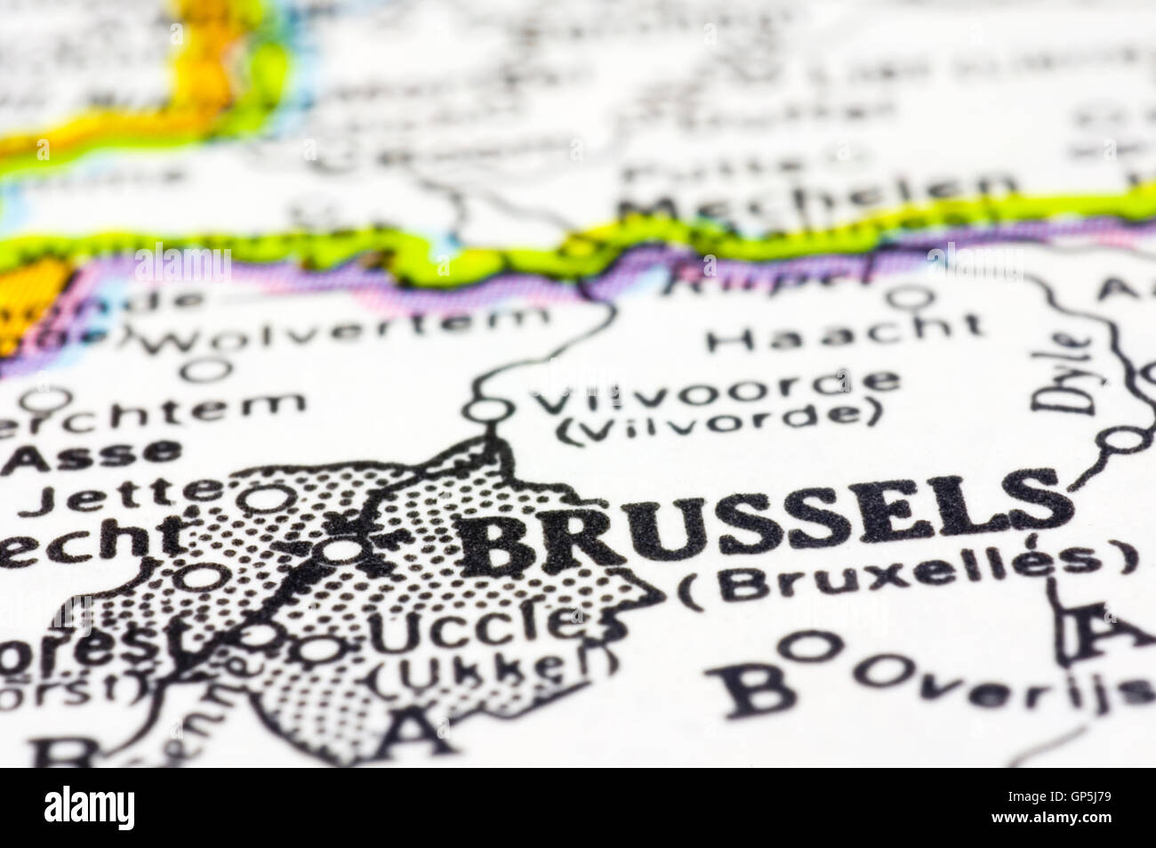 close up of brussels on map, beligium Stock Photo