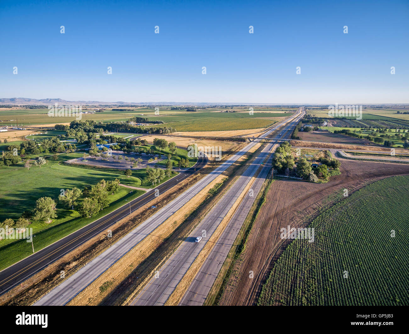 aerial view of i I-25 freeway north of Fort Collins, Colorado Stock Photo