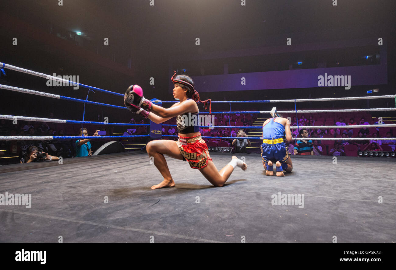 Muay Thai boxers in action, Bangkok, Thailand Stock Photo