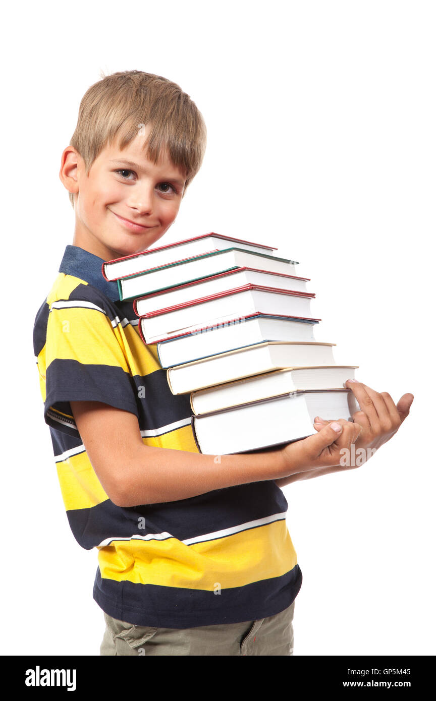 School boy is holding books Stock Photo - Alamy