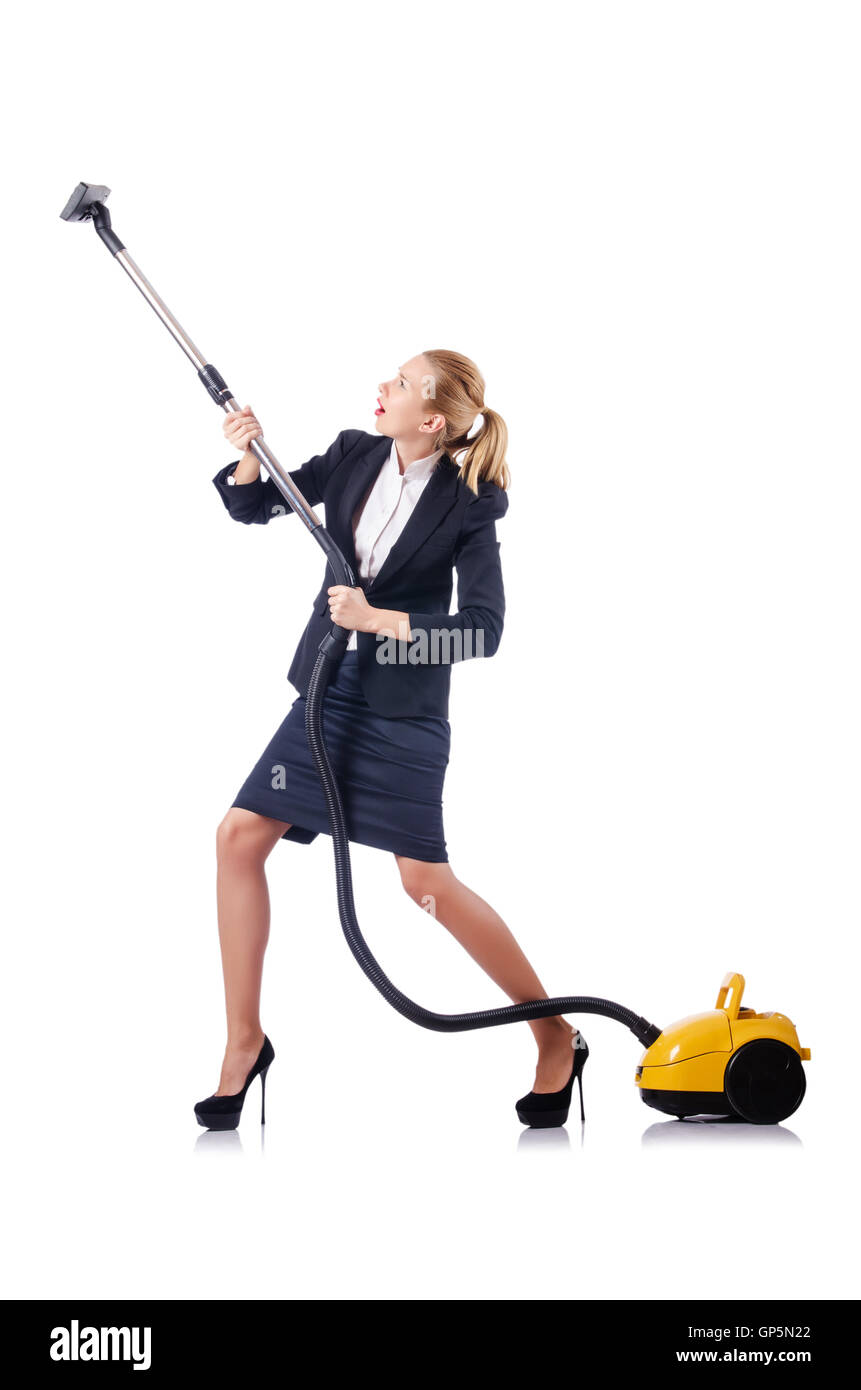 Woman cleaning with vacuum cleaner Stock Photo - Alamy