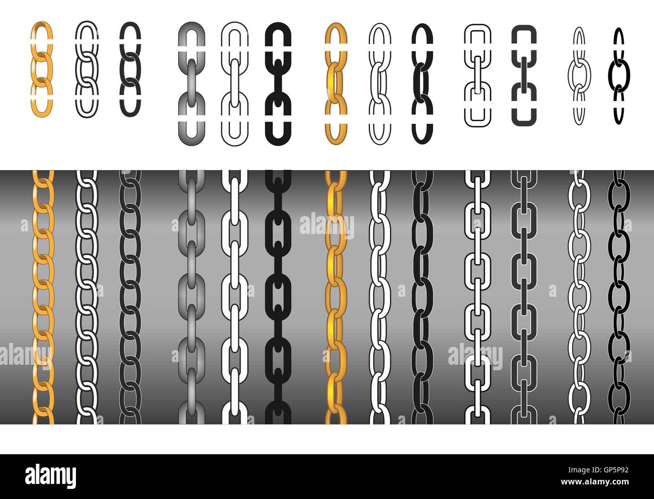 Set of different chains, seamless and isolated chain parts to make it