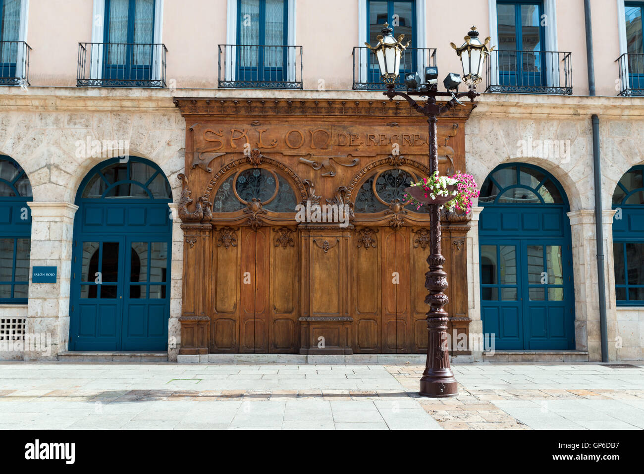 BURGOS, SPAIN - 31 AUGUST, 2016: Salon Recreativo (Recreational room), wooden facade built in Art Nouveau style in the historic Stock Photo