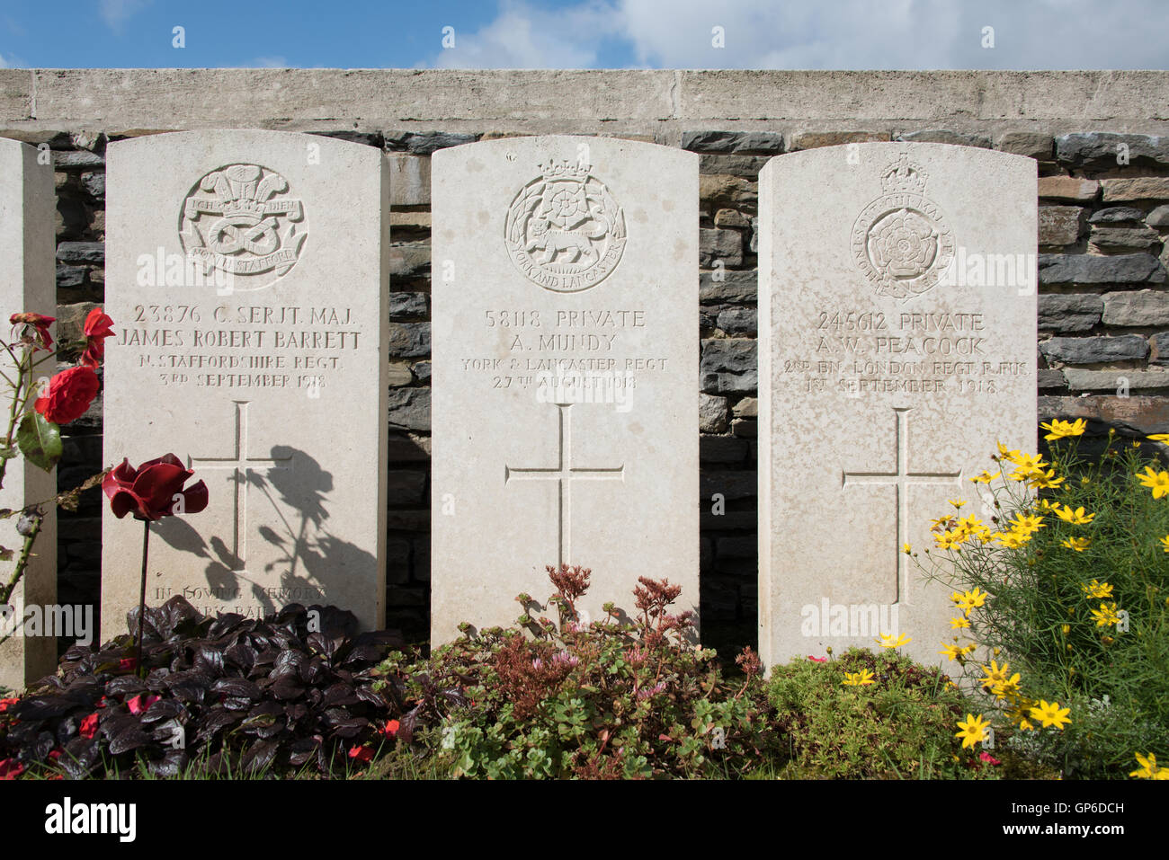 Headstones in the British cemetery at Ligny Sur Canche Picardy Stock Photo