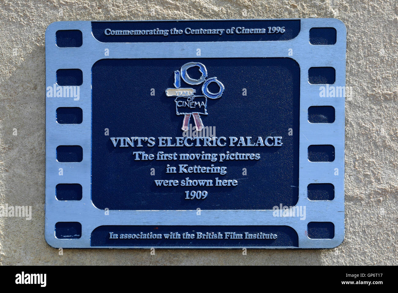 Vints Electric Palace Plaque, Kettering cinema, Kettering town, Northamptonshire County, England; Britain; UK Stock Photo