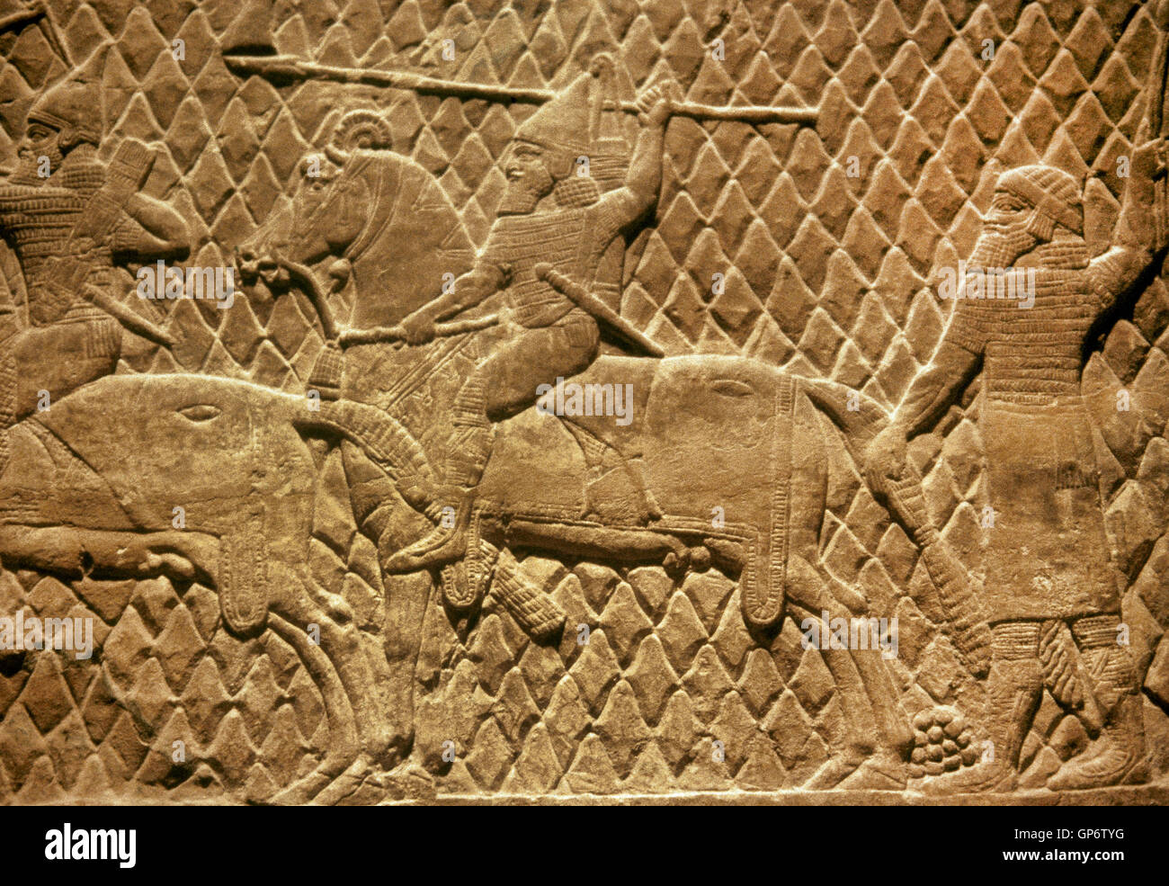 Mesopotamia. Campaign of King Ashurbanipal. Warrior. Detail. Relief. Palace of Nineveh. 7th century BC. Assyrians. Stock Photo