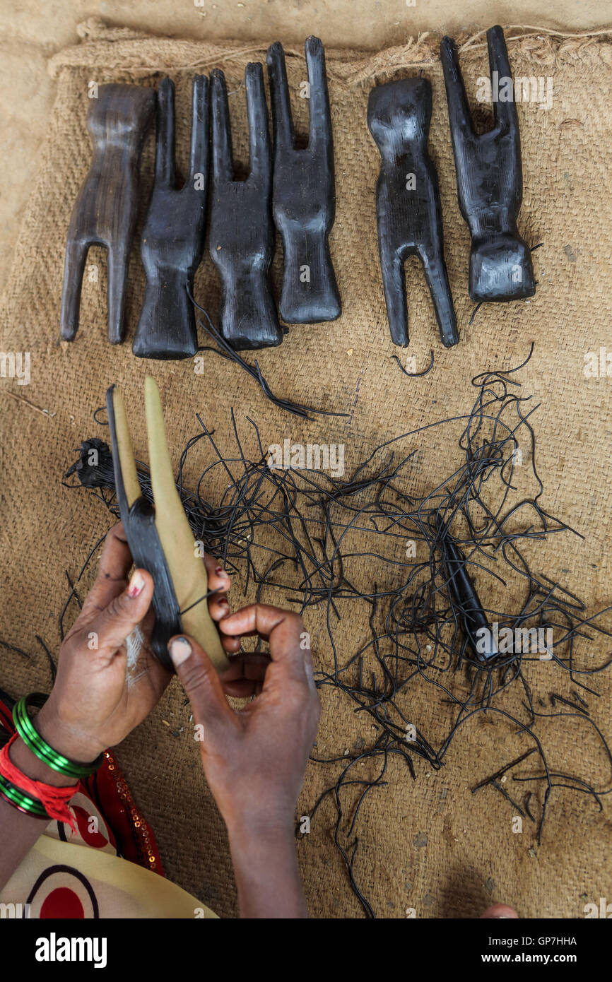 Preparing of wax model to be casted into metal, bastar, chhattisgarh, india, asia Stock Photo