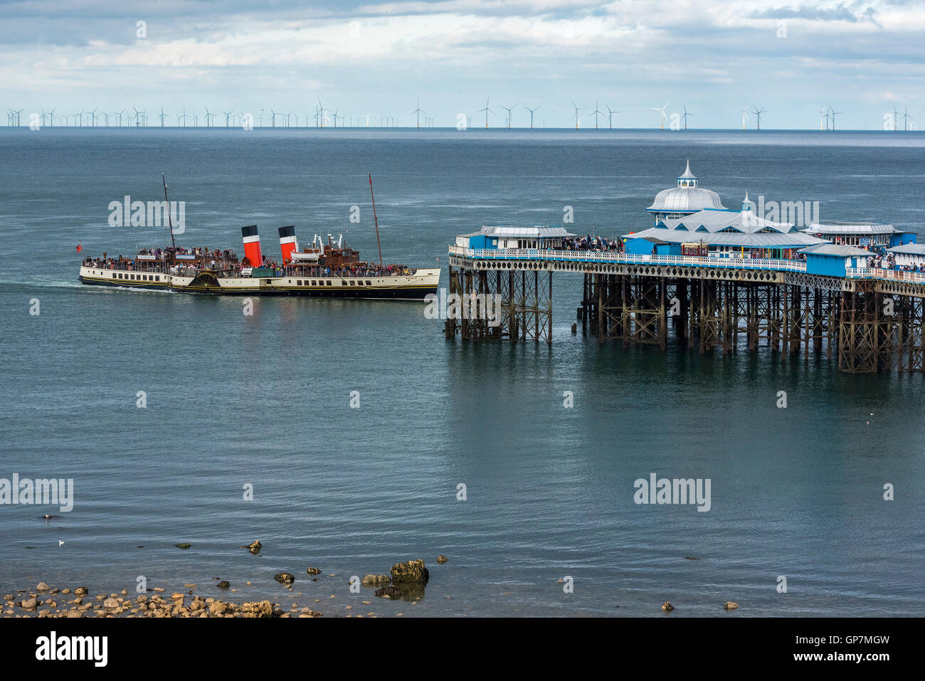 World's last seagoing paddle steamer the Waverley in Llandudno. Clwyd North Wales. The Victorian pier Stock Photo