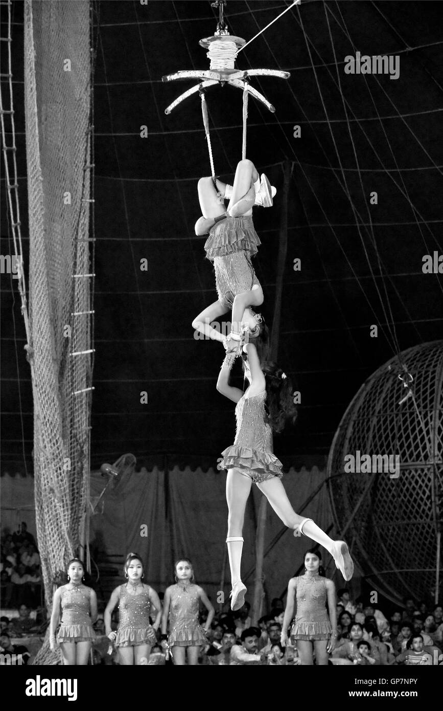 Aerial act in circus, india, asia Stock Photo