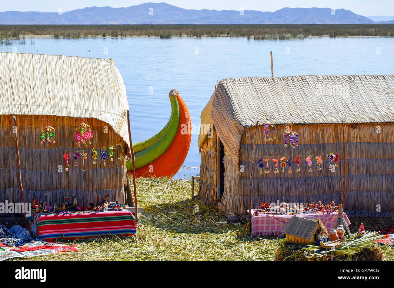 Hand made island constructed from many layers of the totora reeds ...