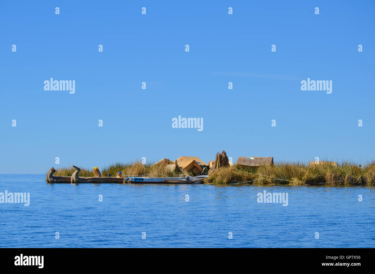 Hand made island constructed from many layers of the totora reeds ...