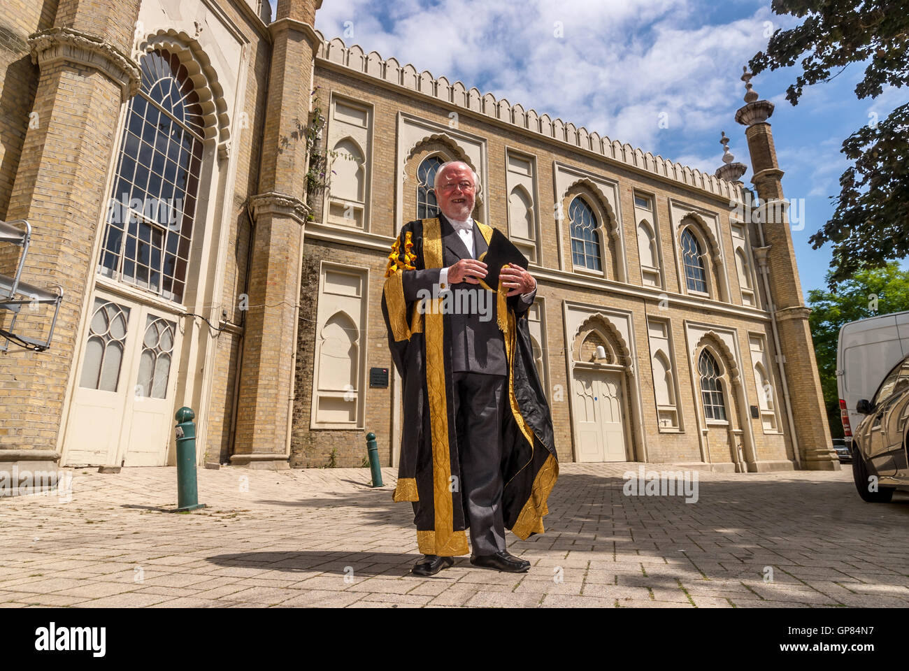 84-year-old Lord (Richard) Attenborough, Chancellor of the University of Sussex,  outside the Brighton Dome, Stock Photo