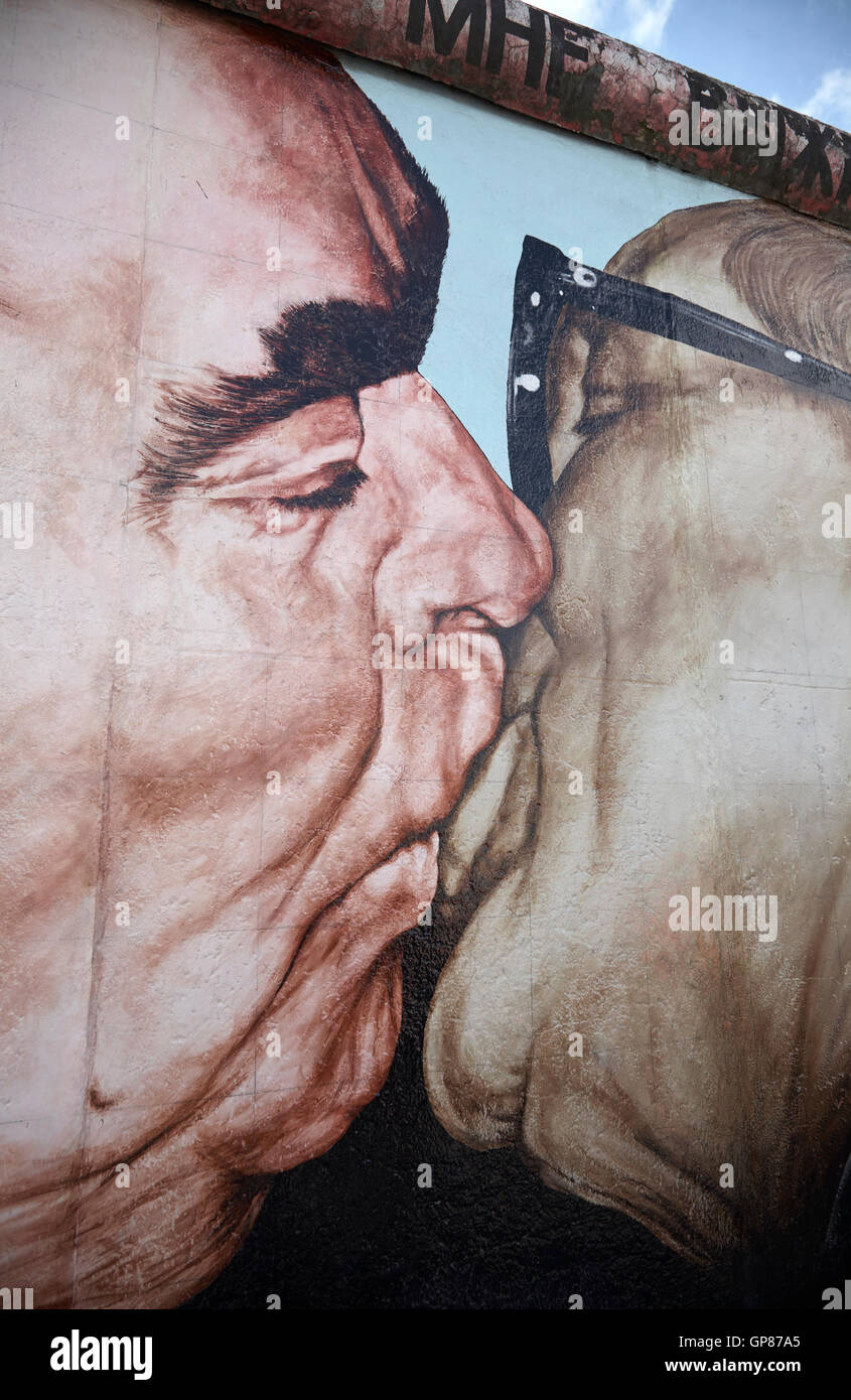 East side gallery Berlin. The mortal kiss by Dmitri Vrubel detail Stock Photo