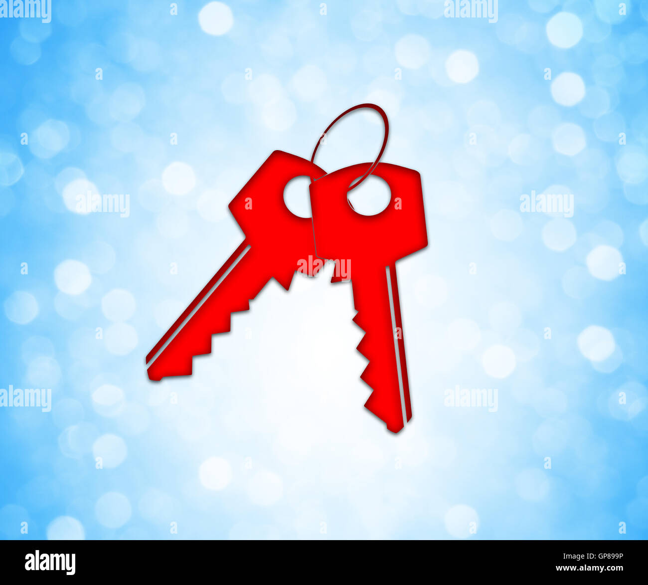 Red colored keys icon over a blue bokeh background Stock Photo