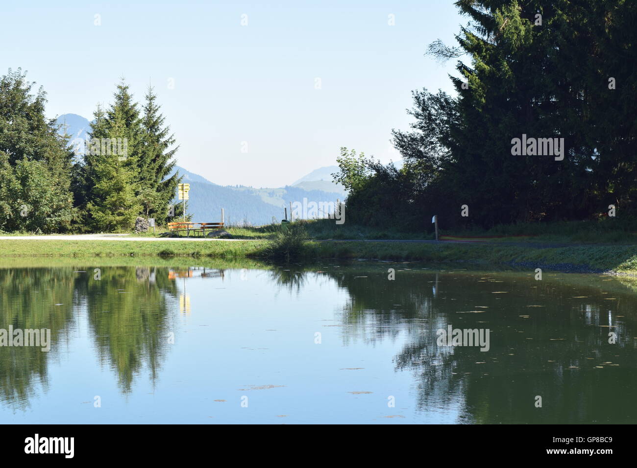 A View of the lake and mountains from the Kitzbuhel horn, St Johann Austria Stock Photo