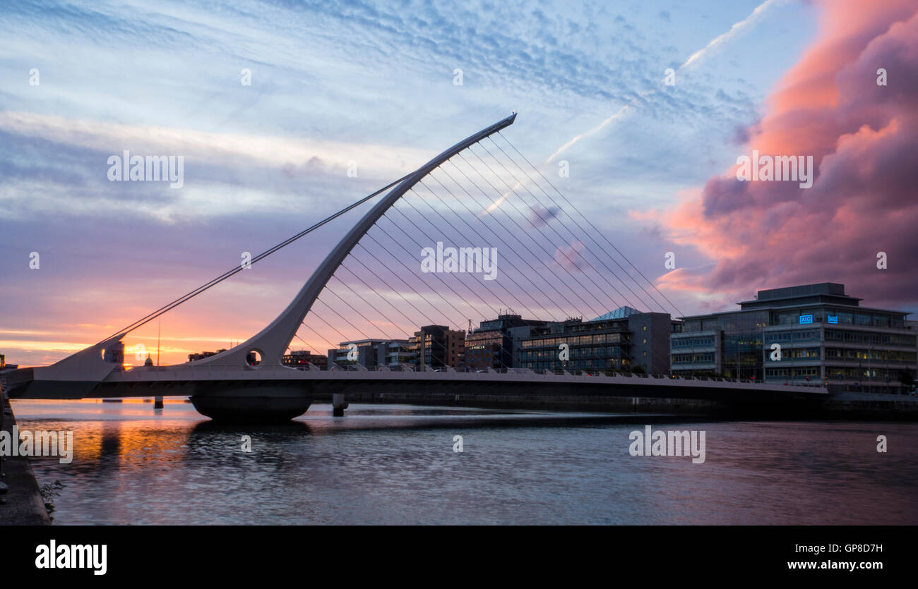 Samuel Beckett Bridge and River Liffey as it flows through Ireland