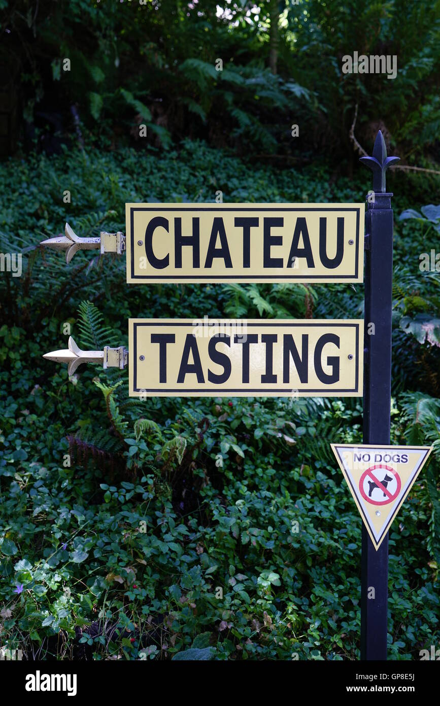 direction signs in Chateau Montelena,Calistoga,Napa Valley,California,USA Stock Photo