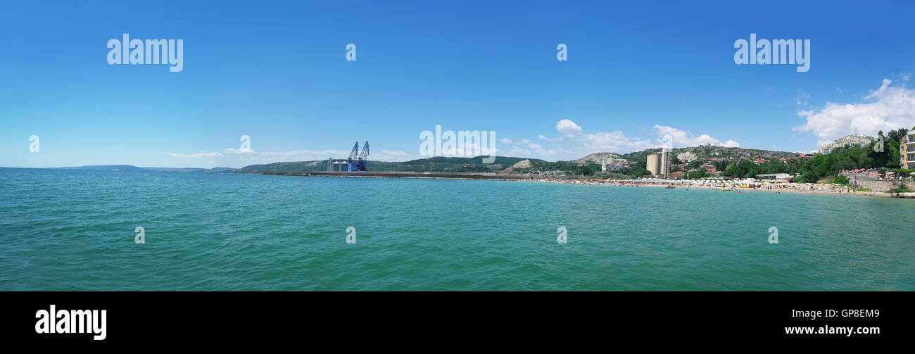 Panoramic view of Balchik city near the coast of Black Sea, Bulgaria. Summer vacation background Stock Photo