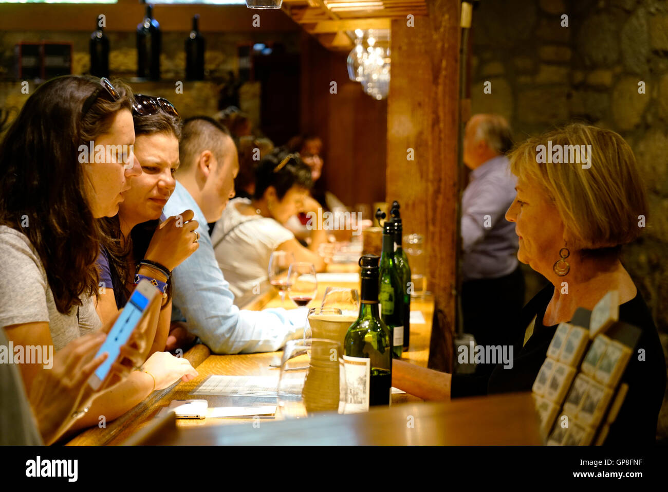 Visitors in a tasting session in Chateau Montelena winery.Calistoga,California,USA Stock Photo