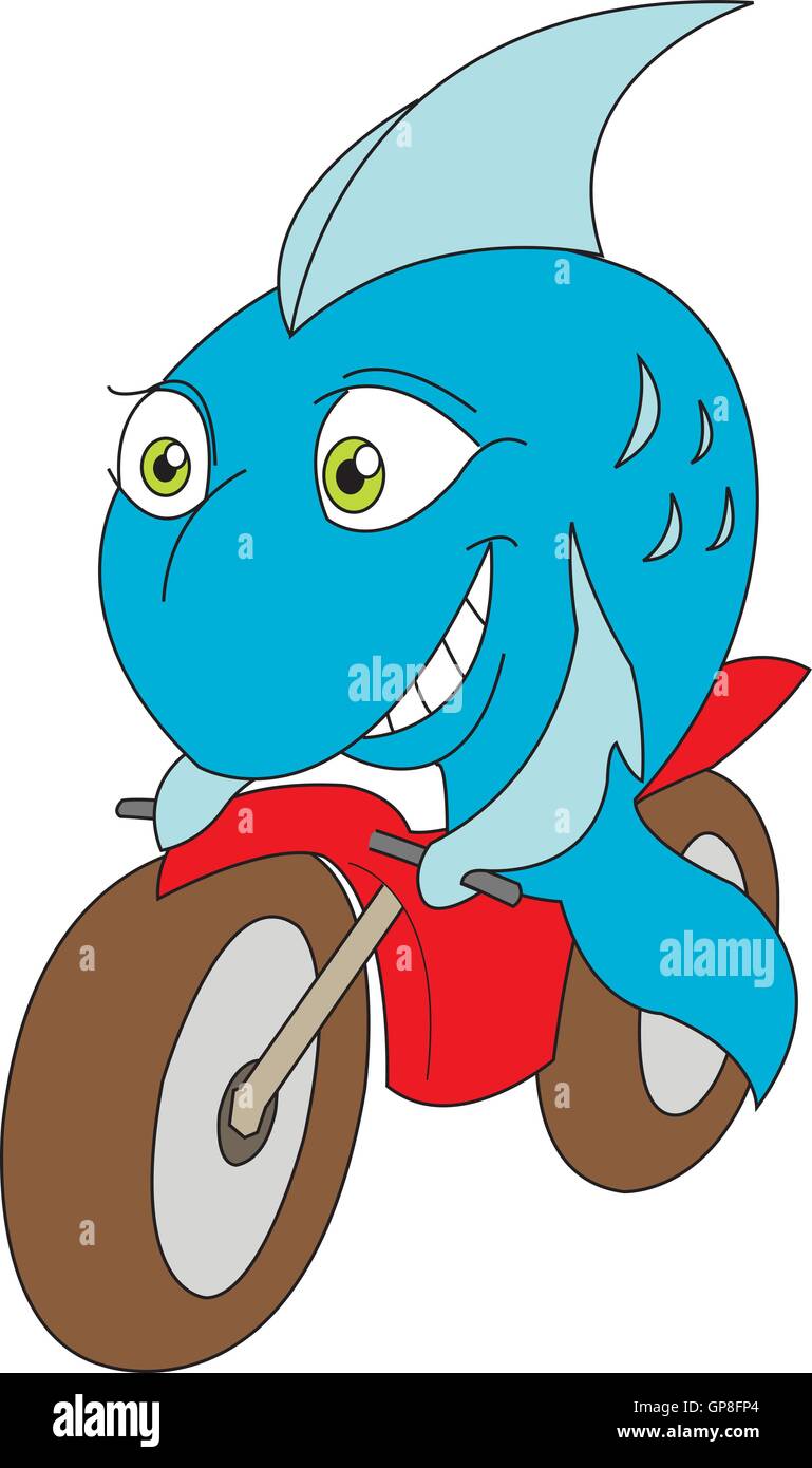 vector illustration of a fish riding a motorbike Stock Vector