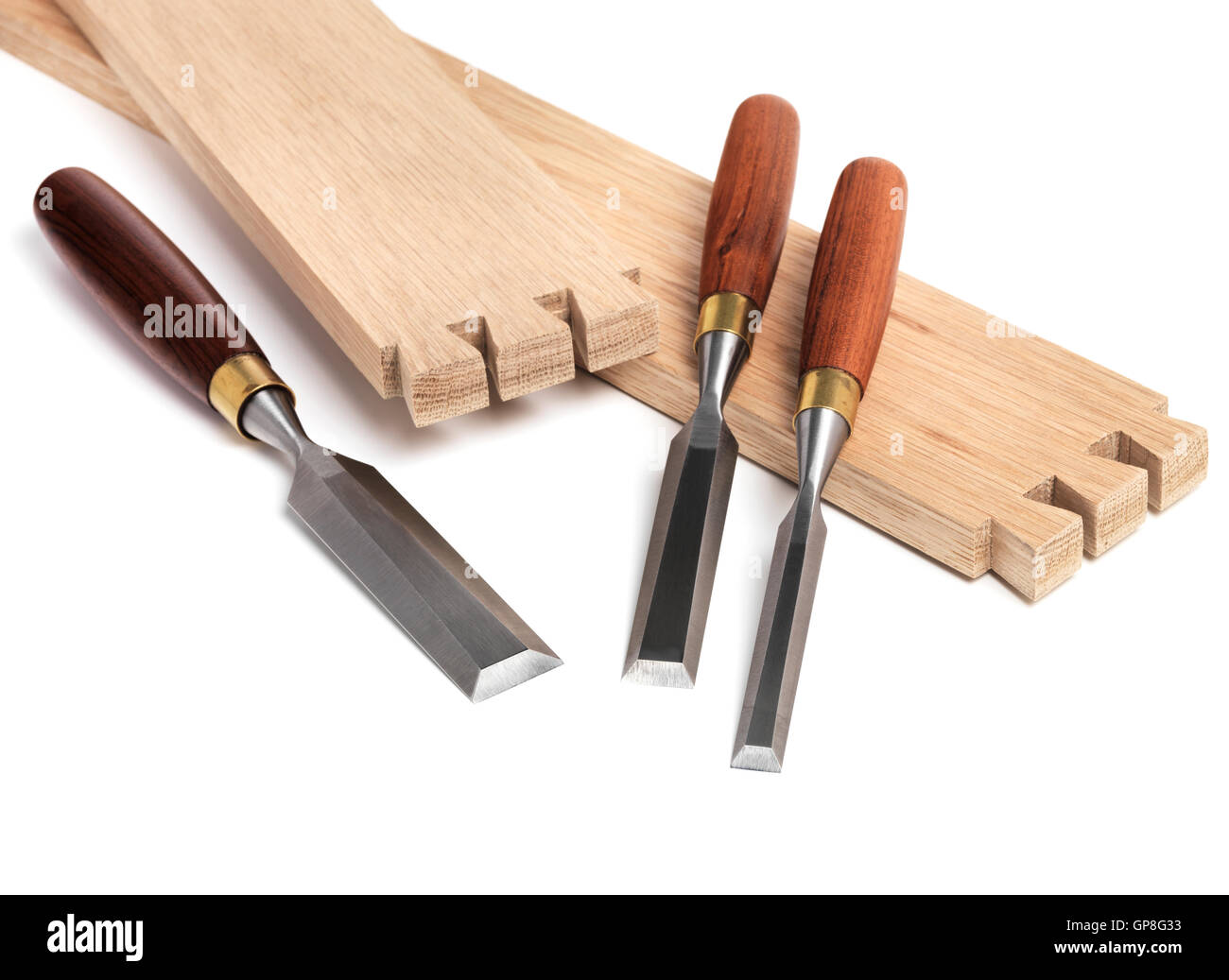 Wood Chisel set and wood joint Stock Photo Alamy
