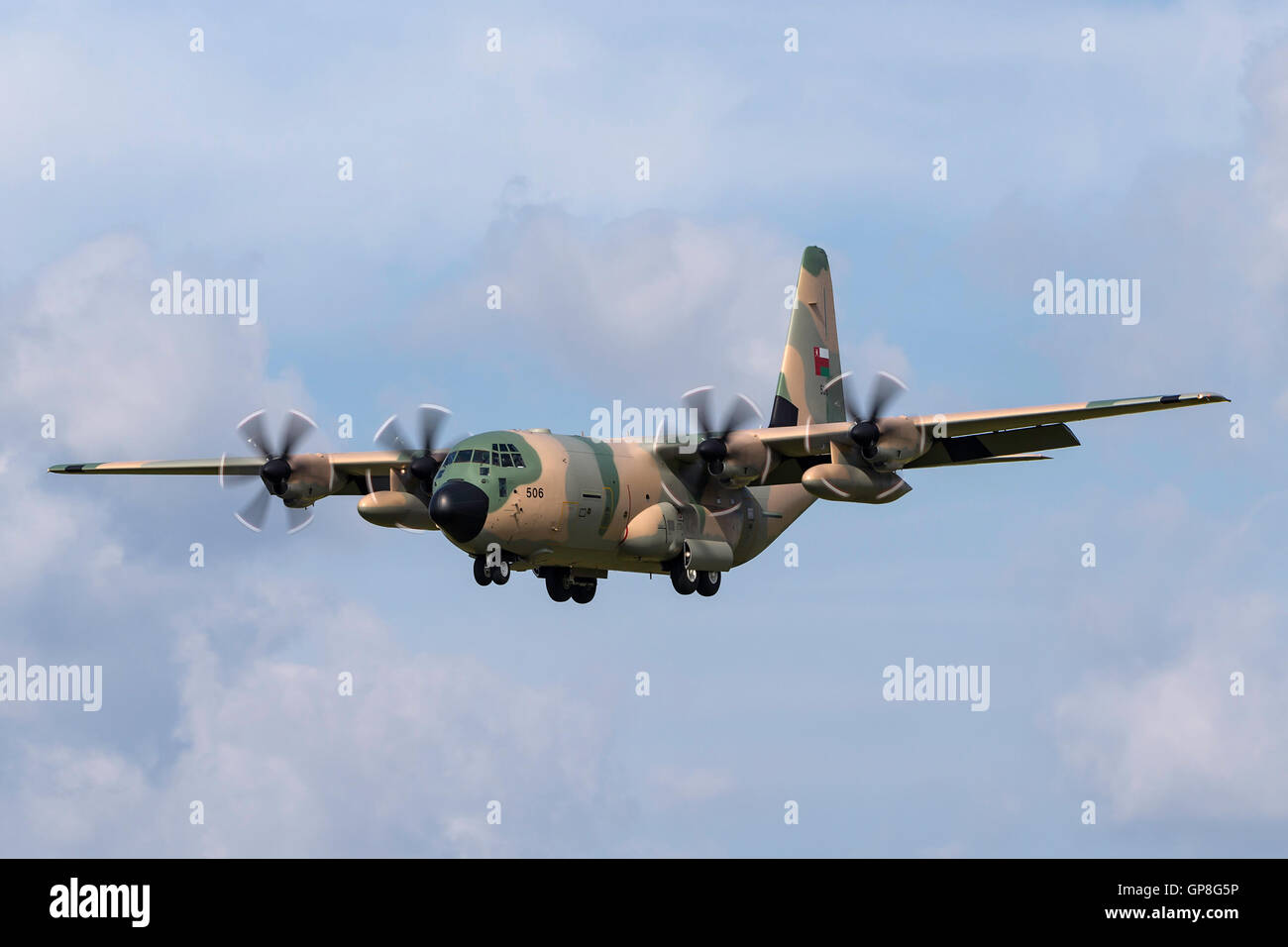 Royal Air Force of Oman Lockheed Martin C-130J Hercules transport aircraft. Stock Photo