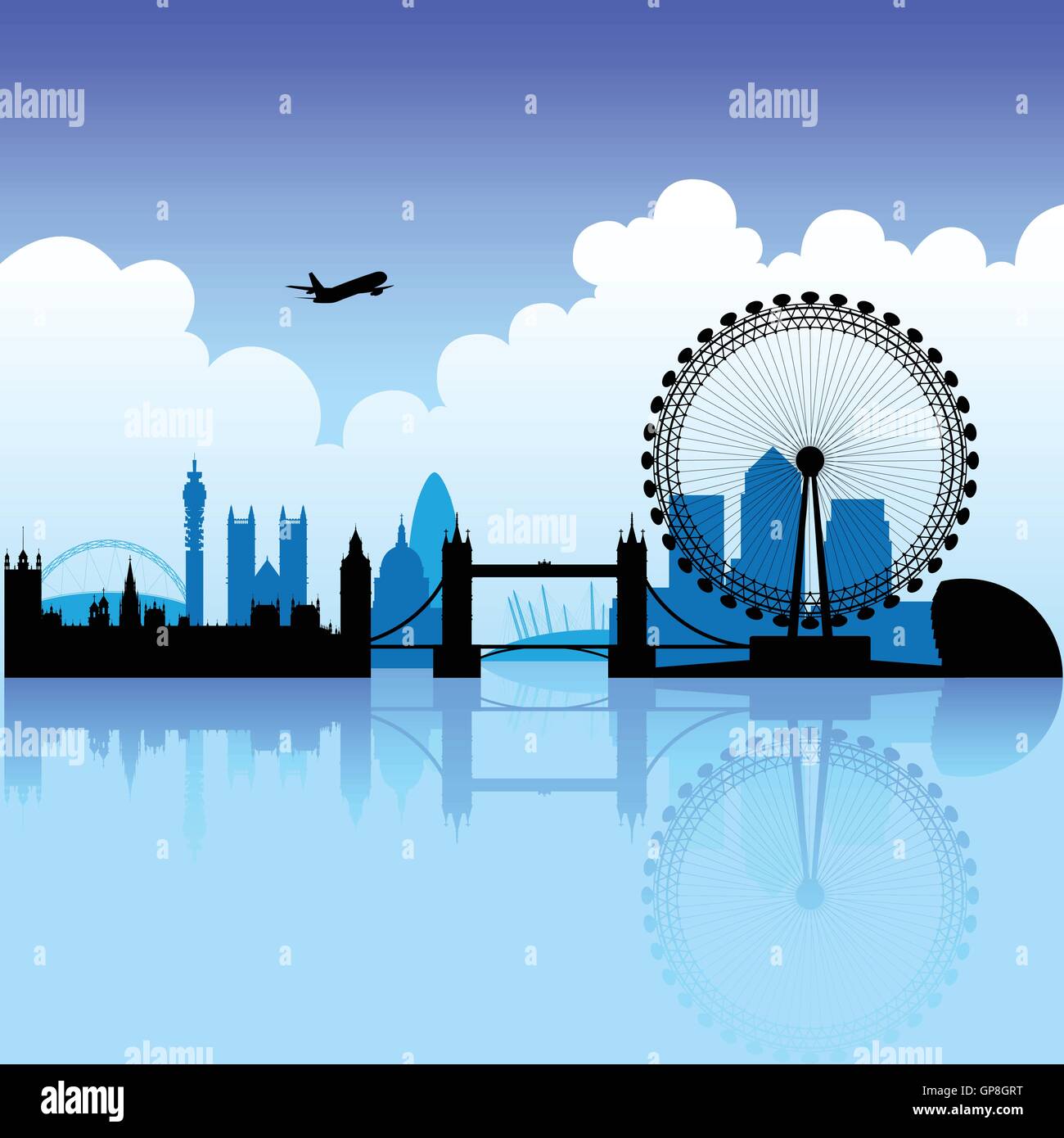 London skyline silhouette on a bright partly cloudy day Stock Vector