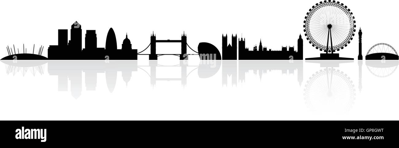 London skyline silhouette isolated on a white background with reflections Stock Vector