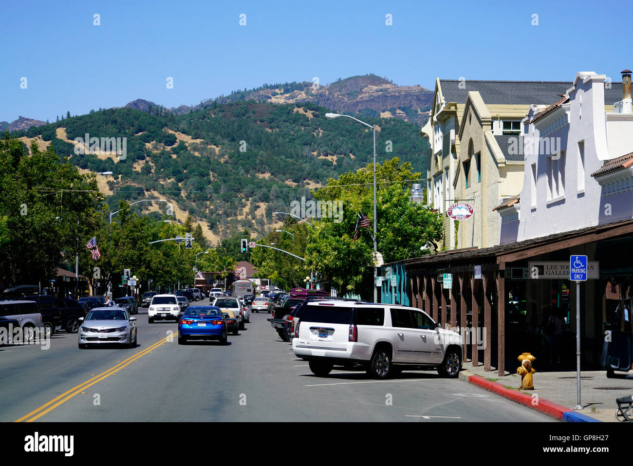 Downtown Calistoga in Napa Valley wine country,California,USA Stock