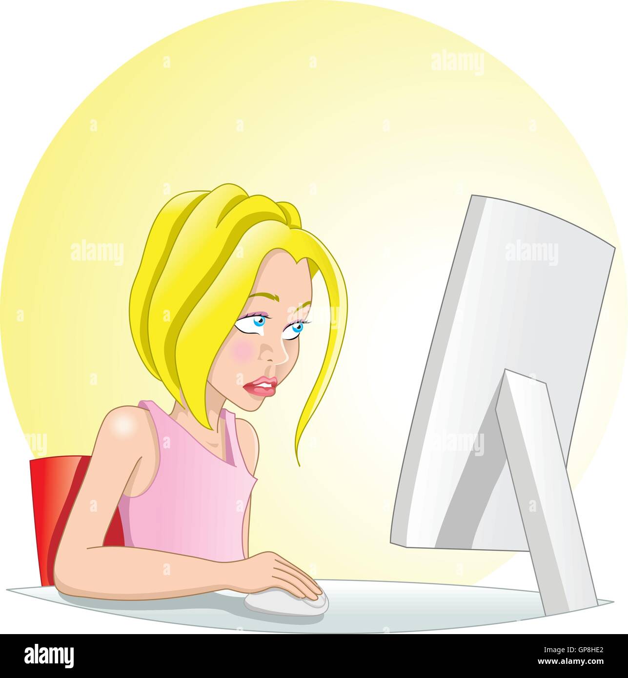 Teenage Girl Surfing The Internet On Her Desktop Pc Stock Vector Image Art Alamy