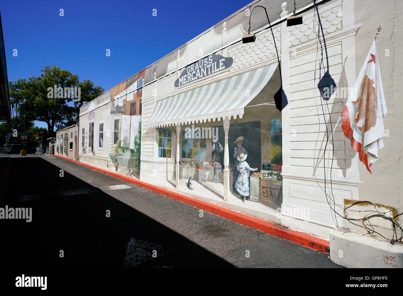 Mural showing local history of Calistoga,Calistoga,Napa Valley,Northern California,USA Stock Photo