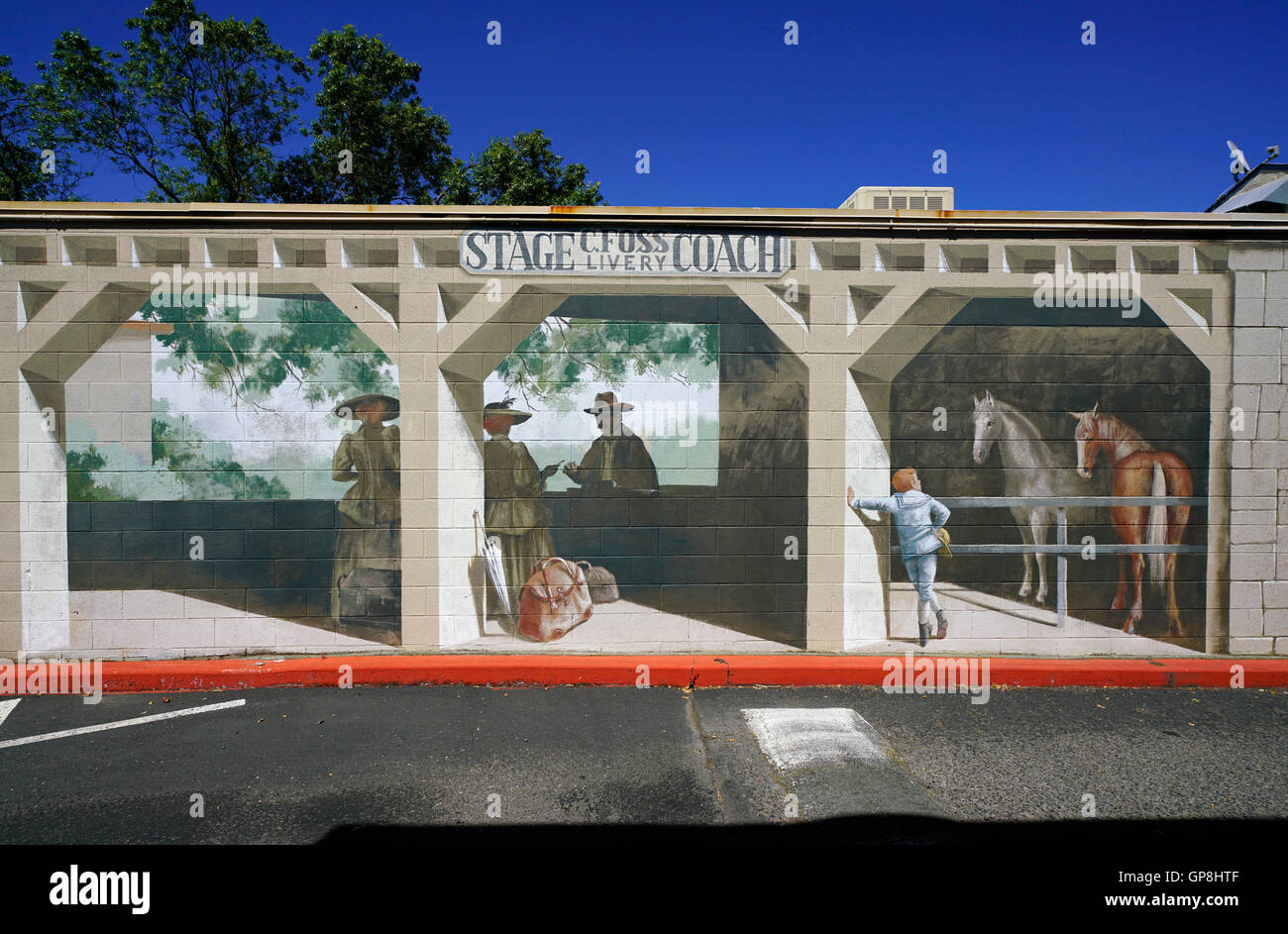 Mural showing local history of Calistoga,Calistoga,Napa Valley,Northern