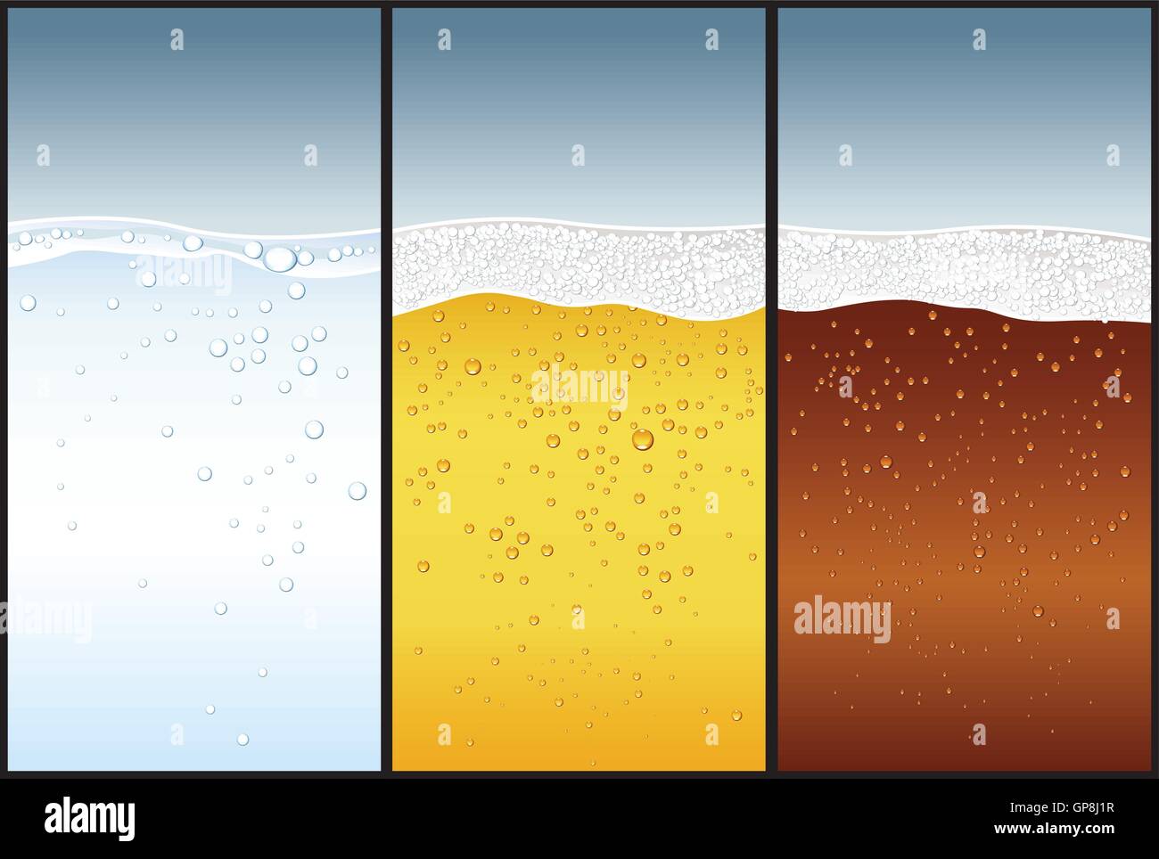 Water, Beer, Cola bubbles from profile Stock Vector